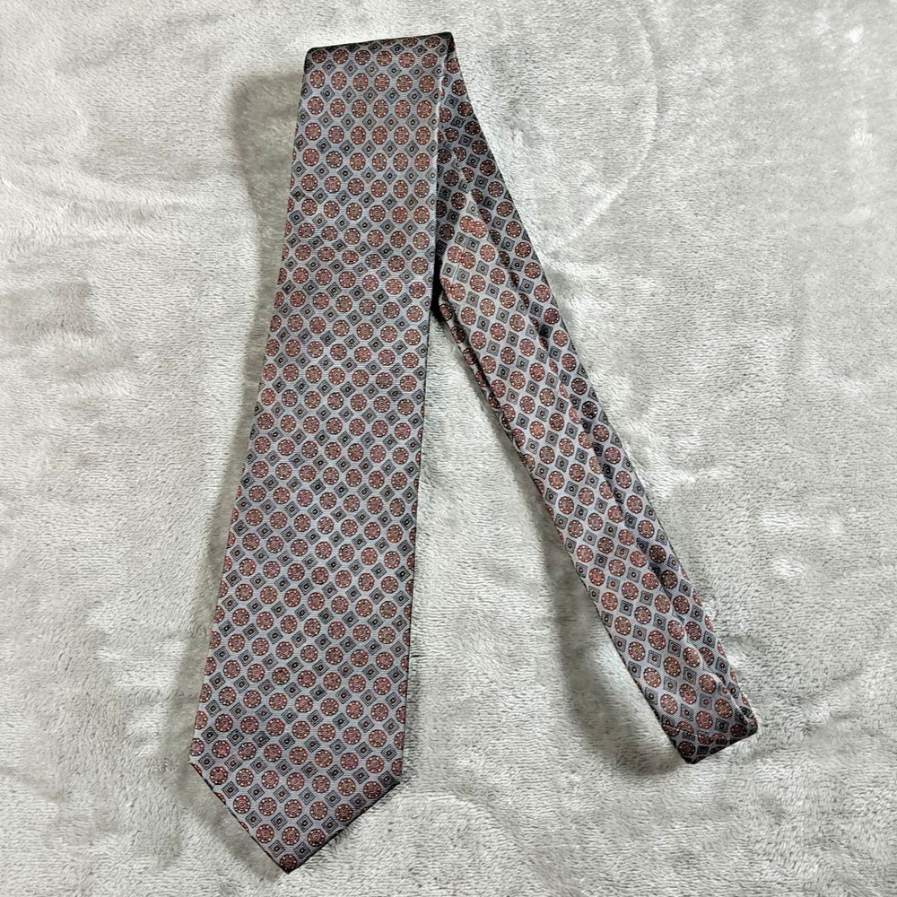 Vintage Yves Saint Laurent Tie Men 55.5x3.25 Silver Medallion Geometric YSL Silk